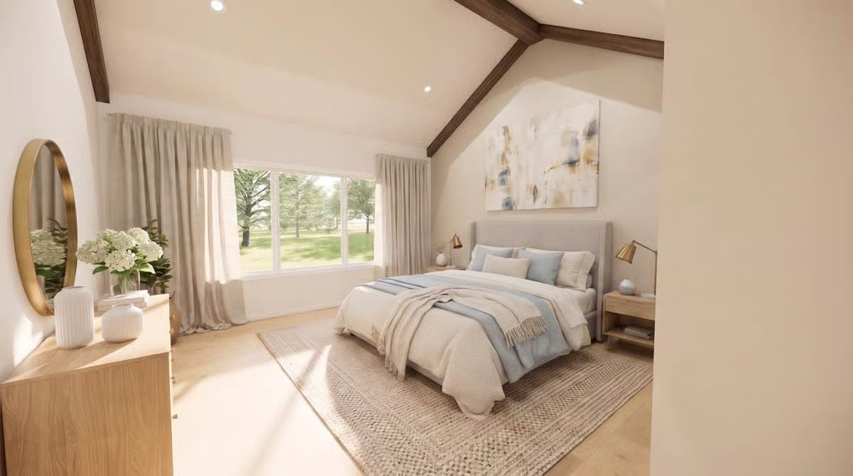 Vaulted Beams, Morning Light, and a Bedroom That Knows When to Be Quiet
