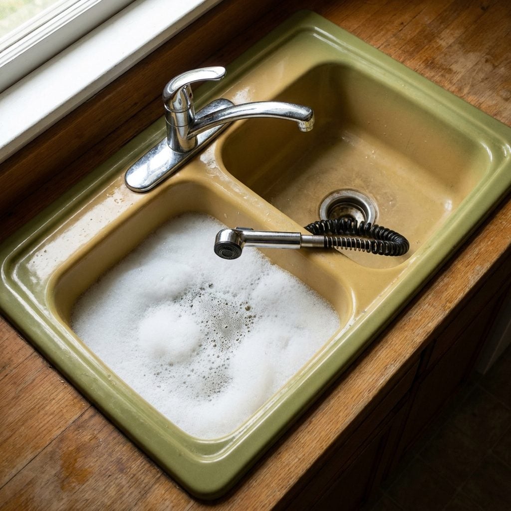 The Double-Basin Sink With the Sprayer That Stuck