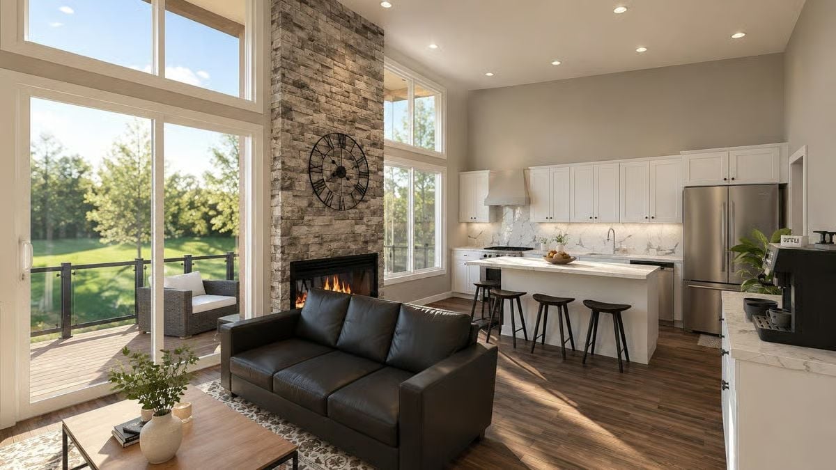 Floor-to-Ceiling Stone, Open Kitchen, and Natural Light That Does the Work