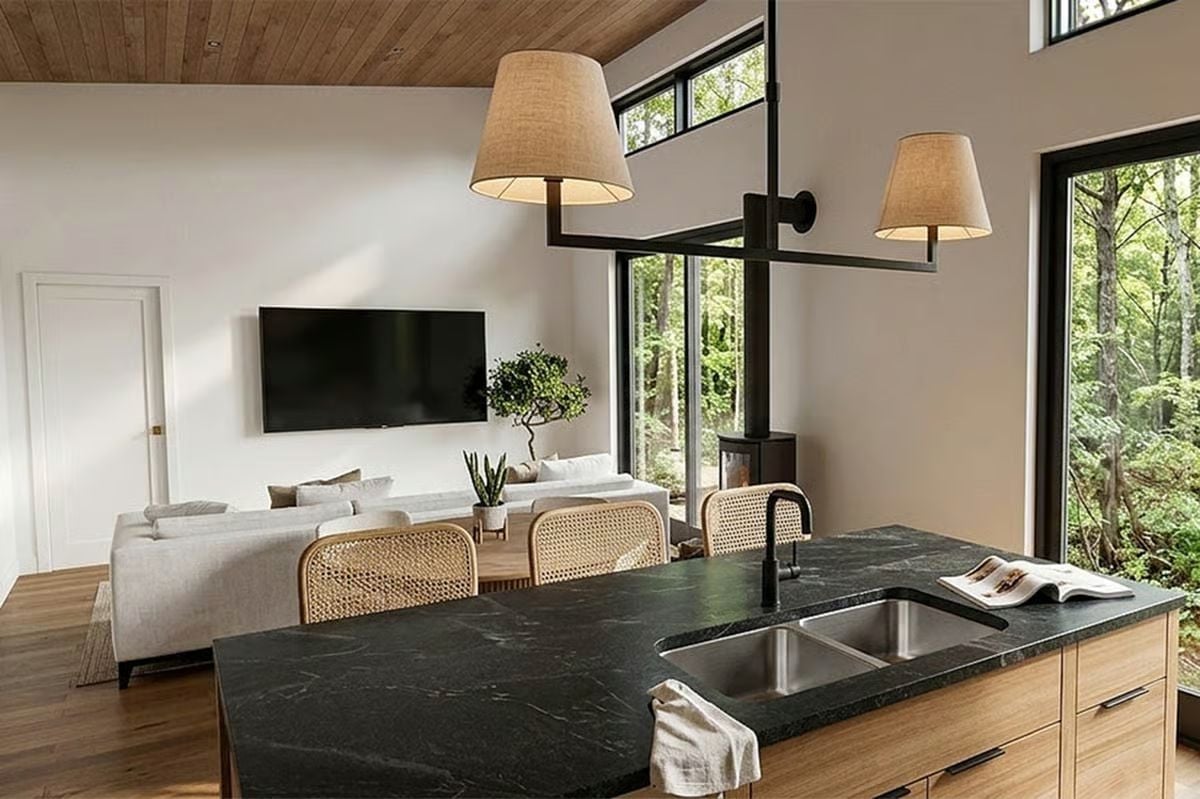 Black Stone, Warm Wood, and a View Worth Cooking For