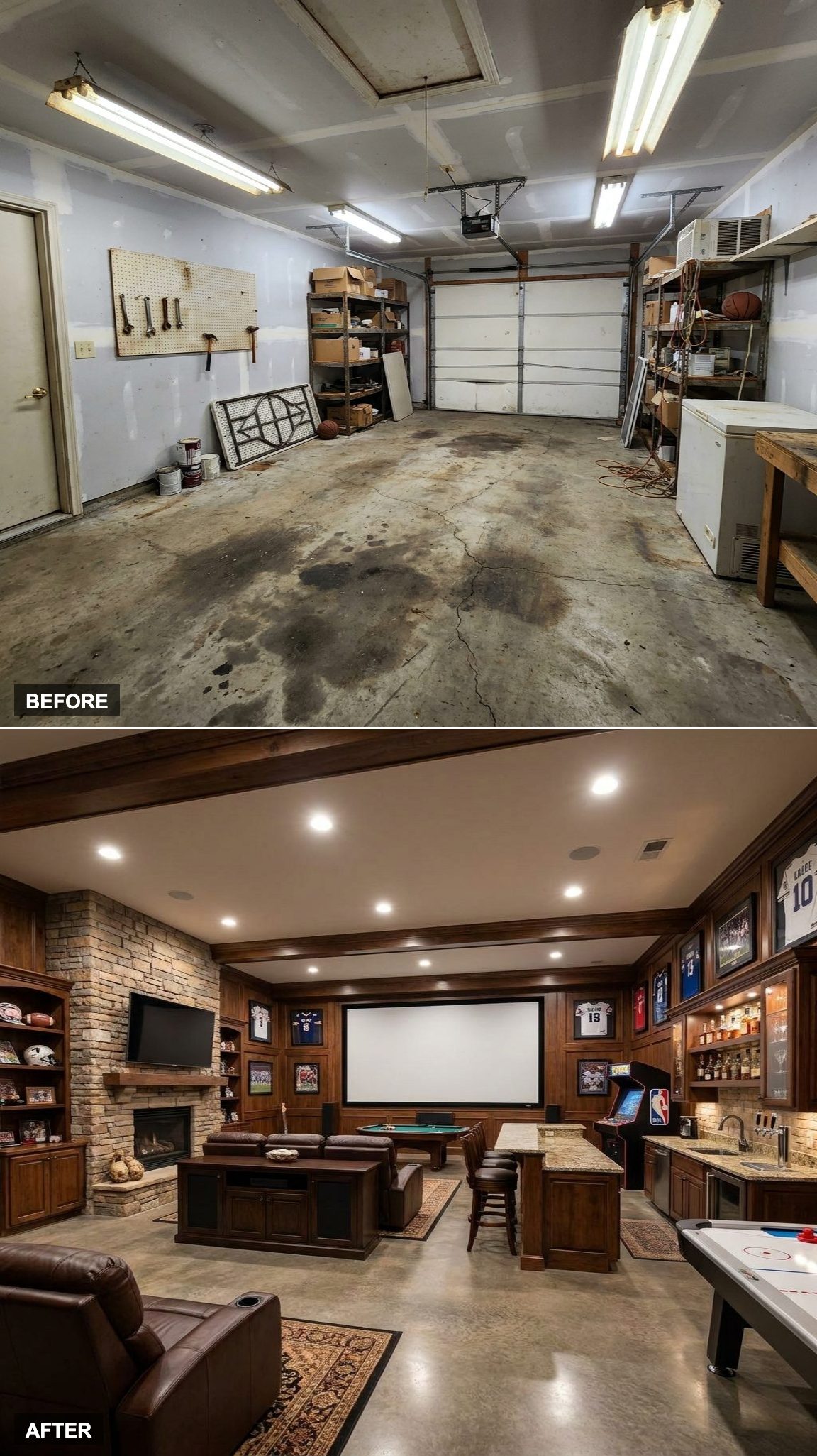 The Everything Room: Sports Lounge, Full Bar, Fireplace, Gaming Setup, and Home Theater Combined Into One Spectacular Man