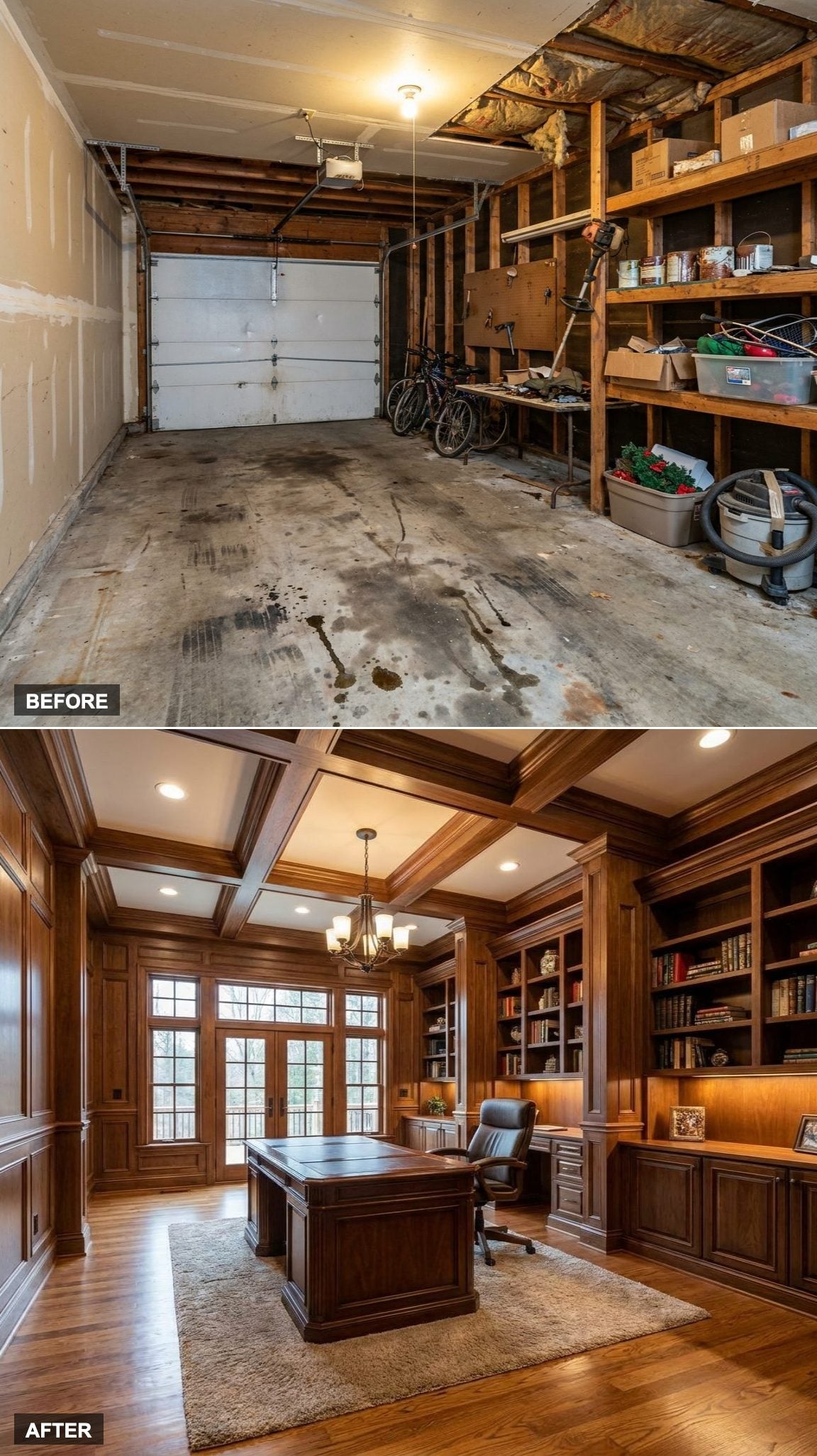 Executive Library Office with Built-In Cabinetry, Floor-to-Ceiling Shelves, and Serious Desk Energy