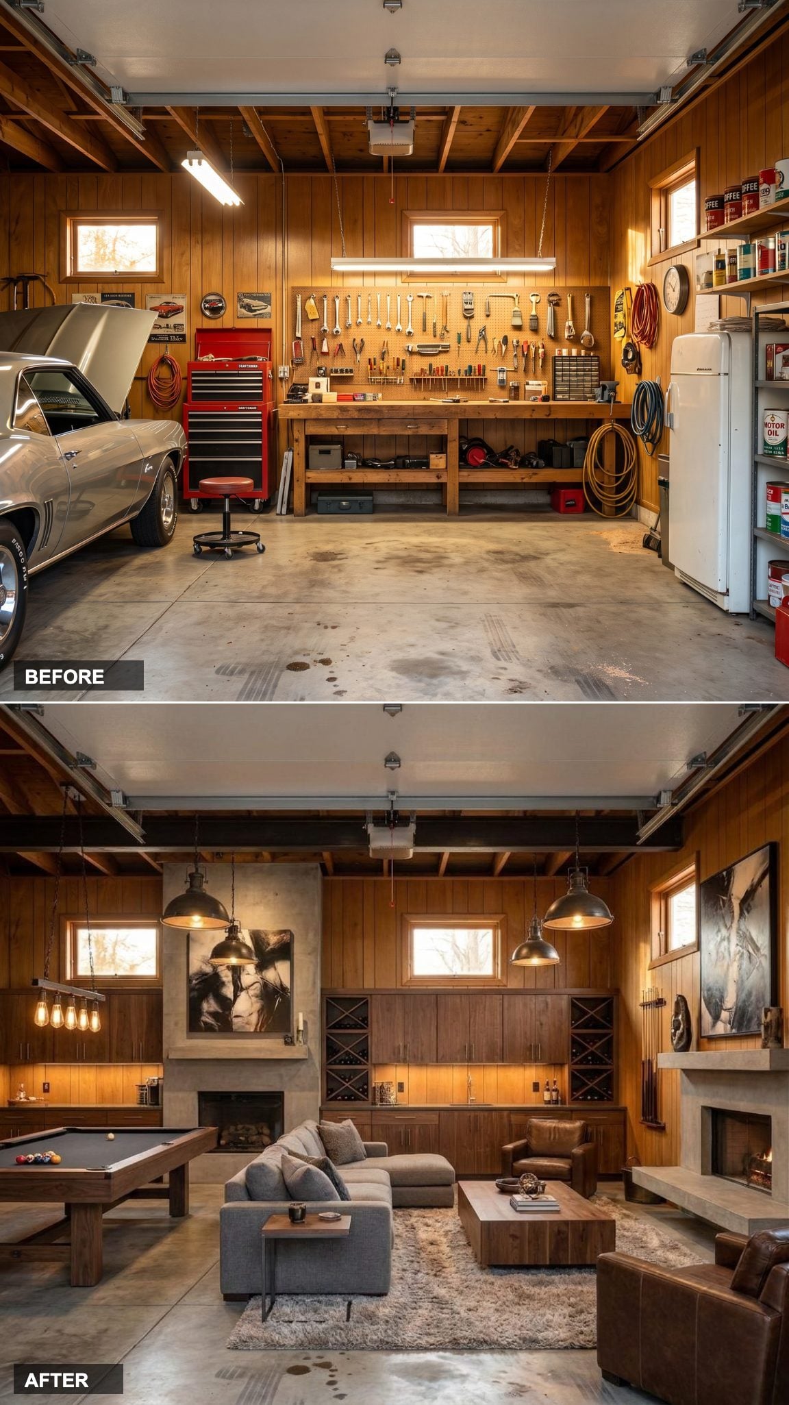 Exposed Steel Beams, a Concrete Fireplace, and a Billiards Table: Industrial Loft Energy Done With Real Conviction