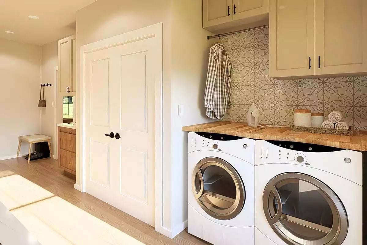 Butcher Block, Patterned Backsplash, and a Hanging Rod That Actually Gets Used