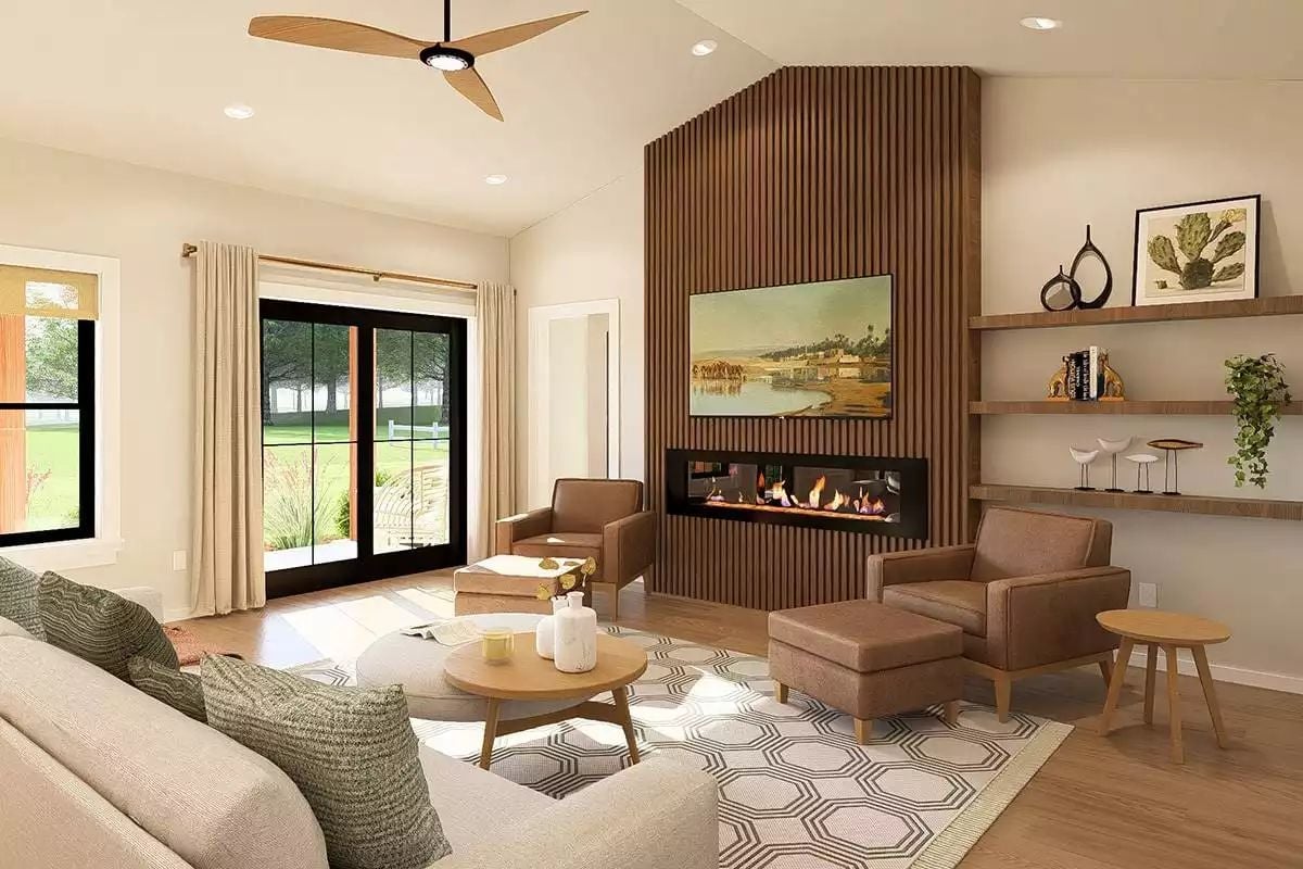 Fluted Wood, Linear Fire, and a TV That Doesn't Apologize for Being There