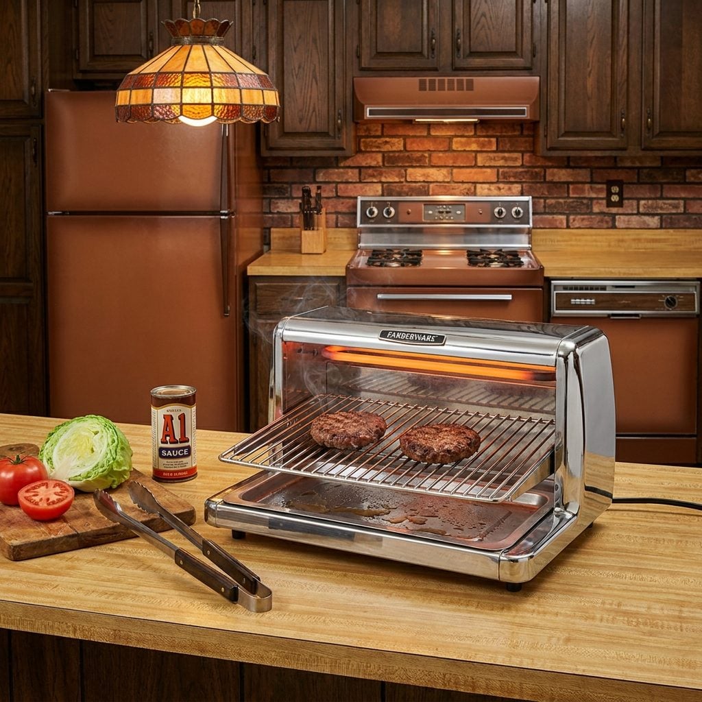 A Farberware Open-Hearth Electric Broiler on the Counter: Around $55 in 1977
