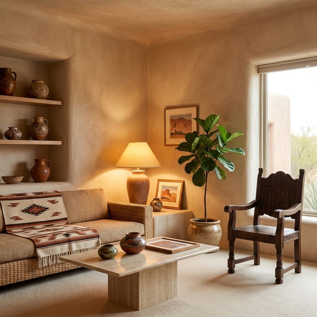 Faux-Stucco Den Walls With Corners Rounded by Hand