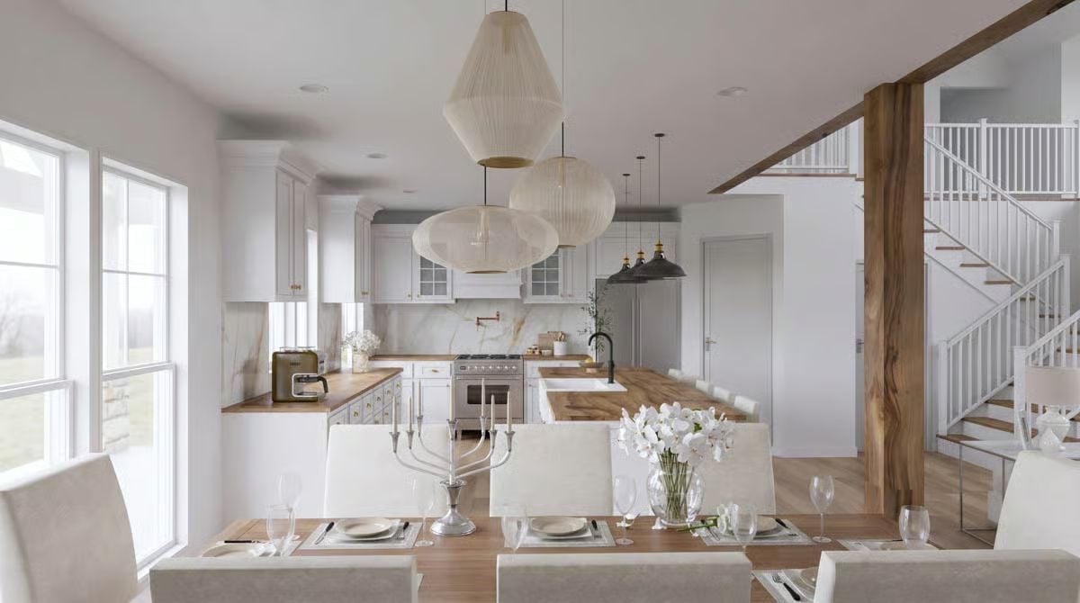 Paper Pendants Over a Wood Table Signal That Formality Isn't Welcome Here
