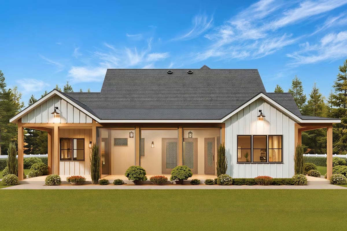 Board-and-Batten White Exterior Built for Front Porch Living
