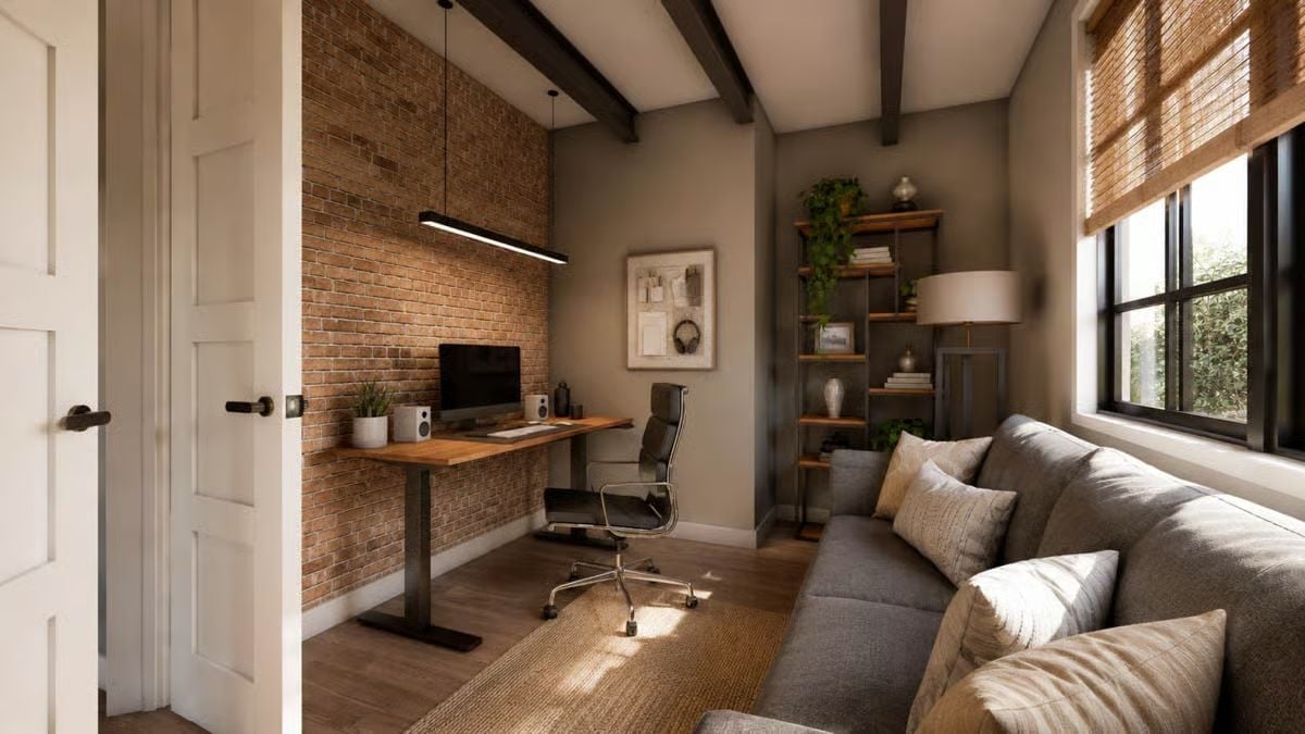 Exposed Brick and a Standing Desk Make Working From Home Feel Like Less of a Compromise