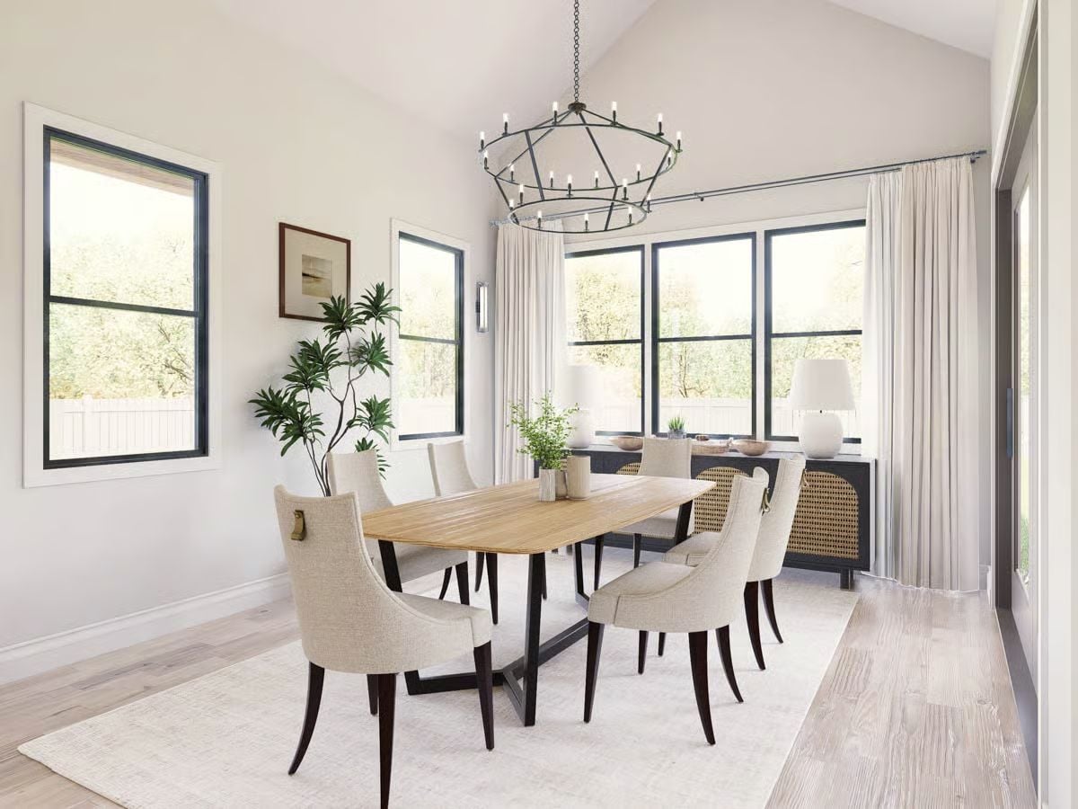 Wagon-Wheel Chandelier Anchors a Dining Room That Means Business at the Holidays