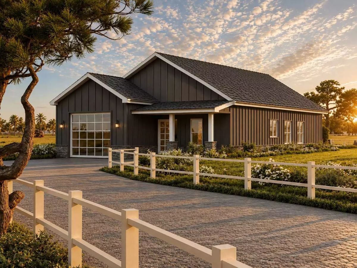 Board-and-Batten in Charcoal With a Glass Garage Door That Actually Works