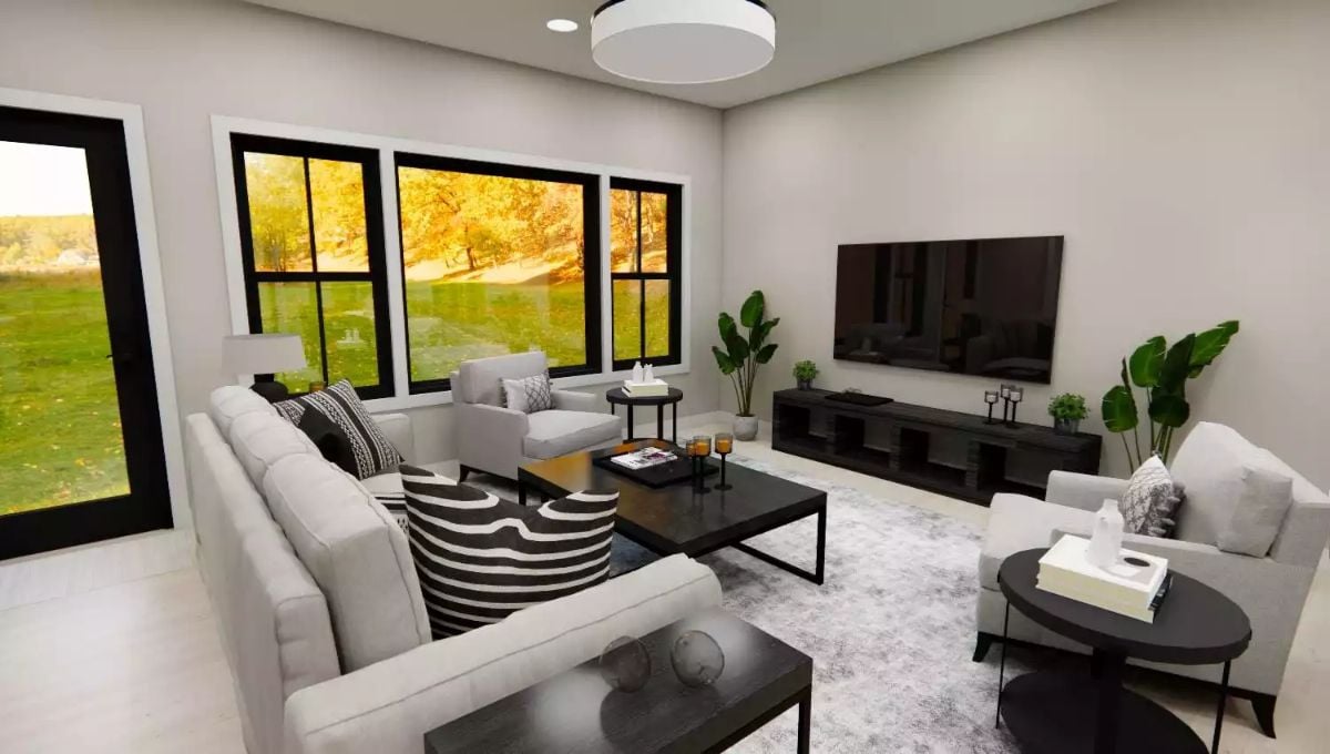 Gray Sofas, Black Frames, and a TV Wall That Actually Earns Its Square Footage