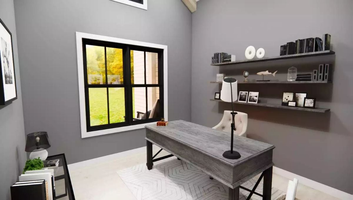 Weathered Desk, Wall Shelves, and a Home Office That Skips the Corporate Memo