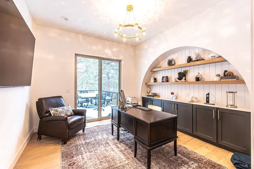 Gold Ring Chandelier, Arched Built-Ins, and an Office That Actually Earns Its Square Footage