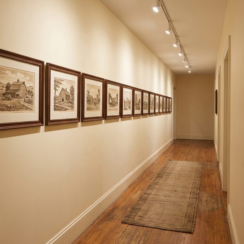 Framed Norman Rockwell Prints in the Hallway