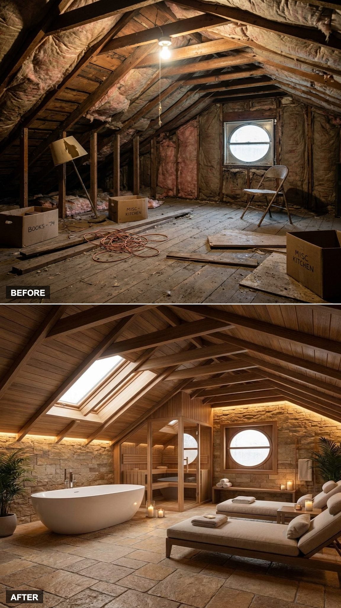 A Soaking Tub and Cedar Sauna Create a Spa Beneath the Skylights