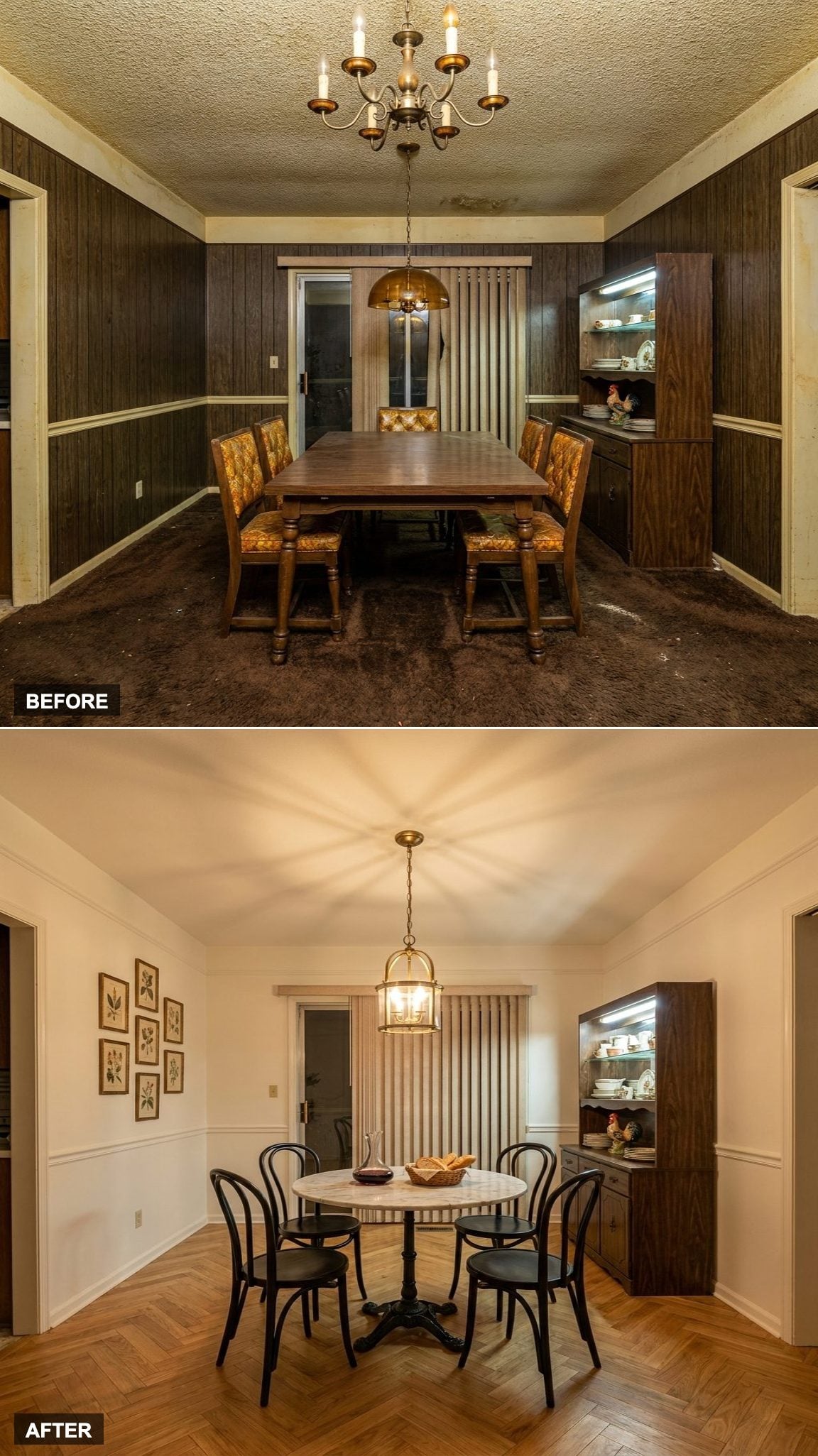French Bistro Romance with Herringbone Oak Floors and Bentwood Chairs