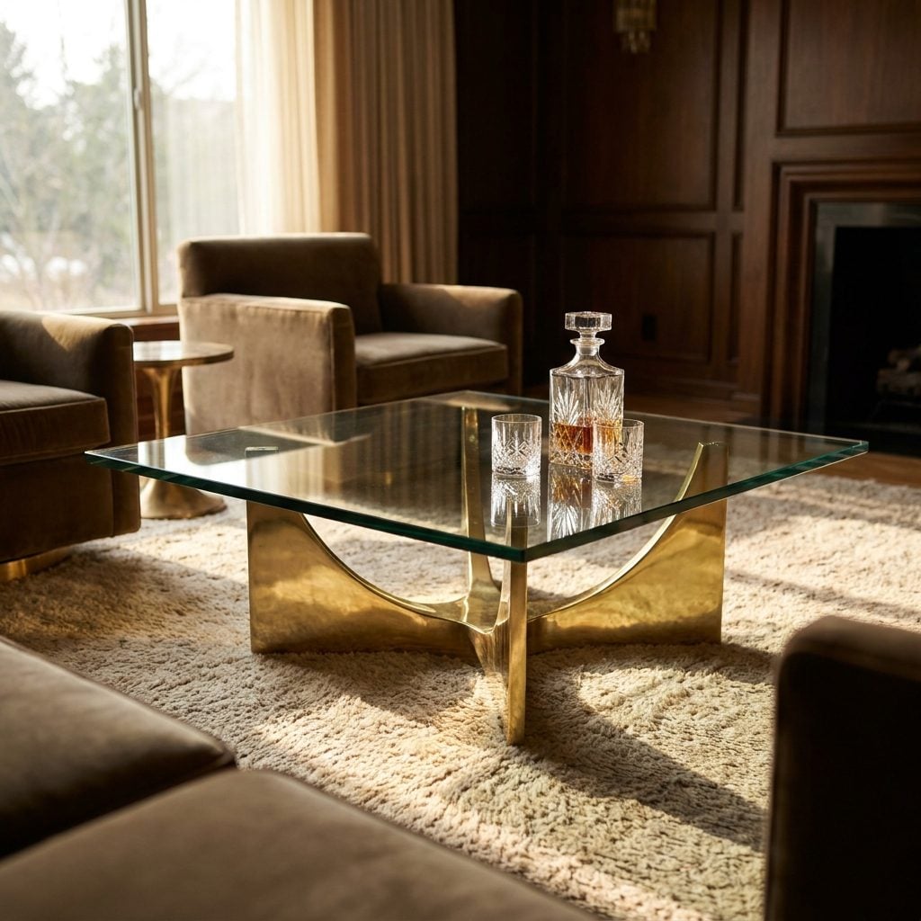 A Glass-Topped Coffee Table on a Brass Base: Around $120 in 1978