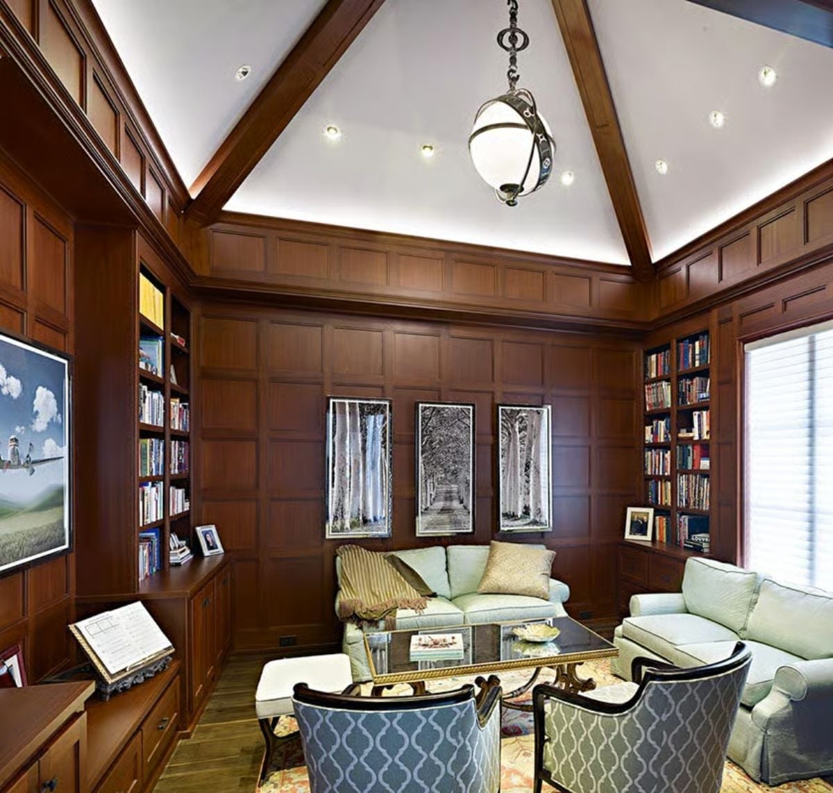 Coffered Beams and Built-In Shelves Make a Library That Earns Its Keep