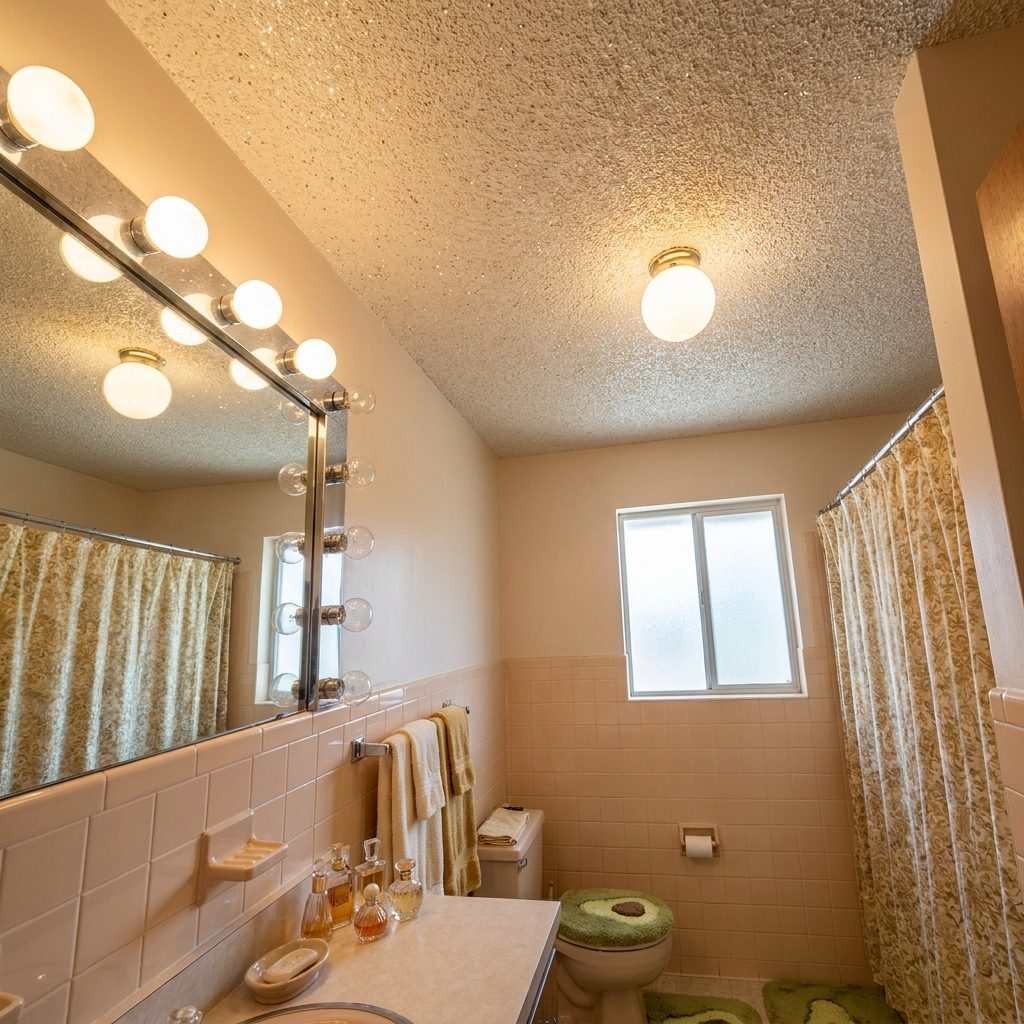 The Glitter-Flecked Popcorn Ceiling in the Bathroom That Sparkled Over the Sink
