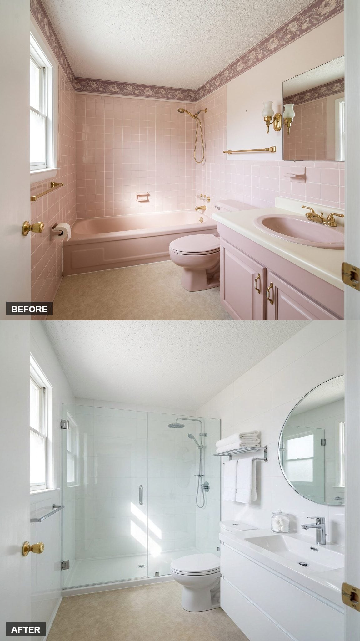Glossy White Modern with Chrome and an Oversized Round Mirror