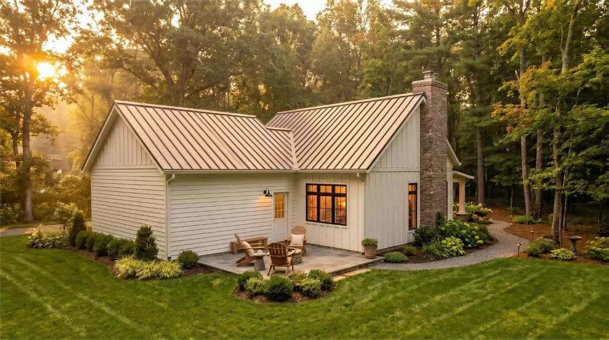 Warm Light at Golden Hour, a Metal Roof, and a Patio Built for Two