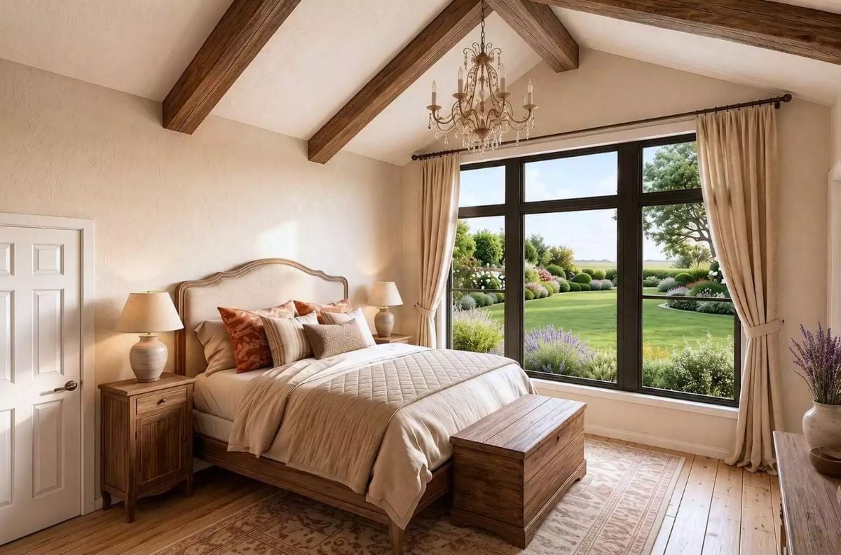Exposed Rafters, Candlelight Chandelier, and a Garden View Worth Waking Up For