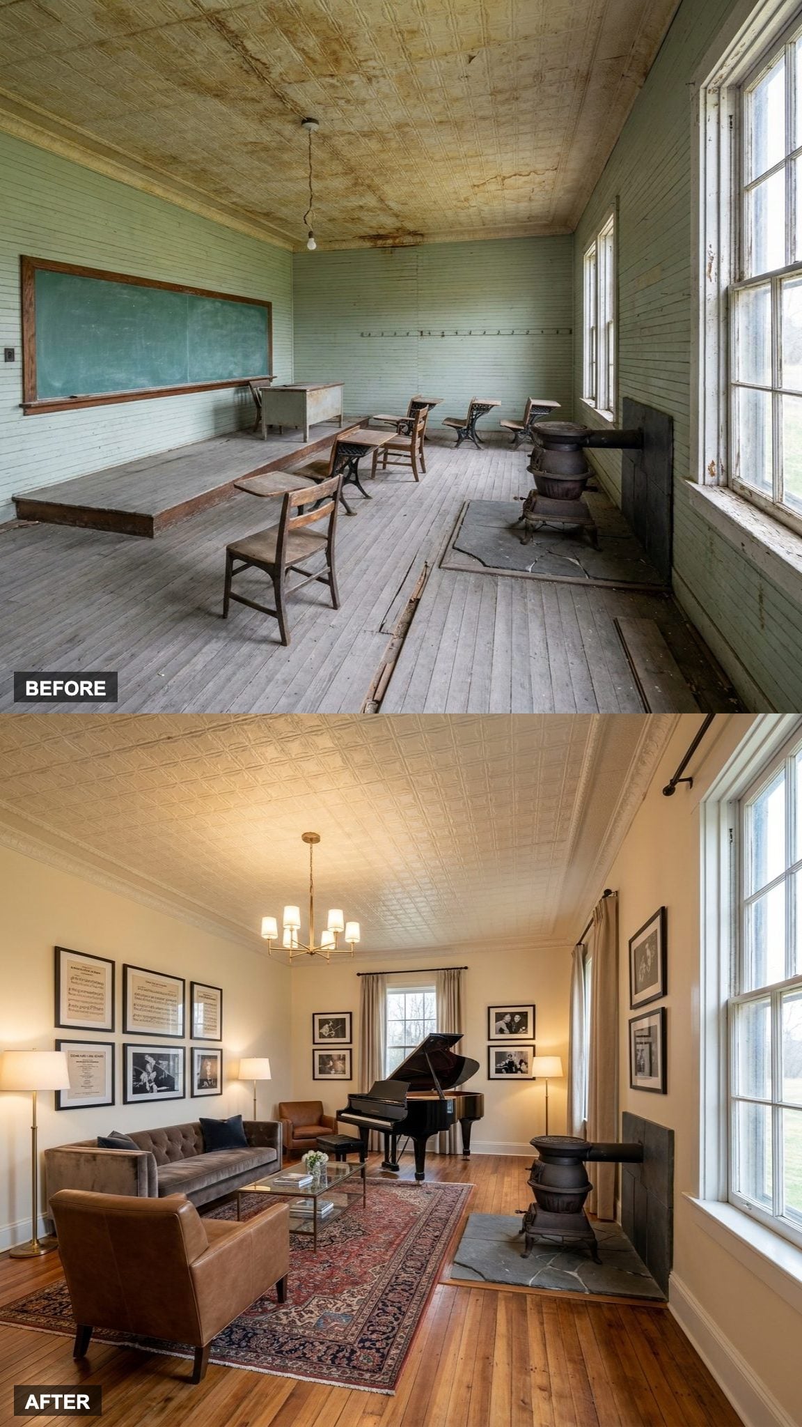 A Grand Piano and Gallery Walls Make a Former Recitation Corner Feel Like a Parlor