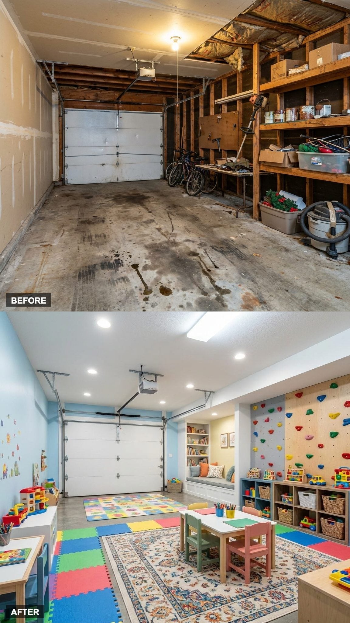 A Grandkids' Playroom With a Climbing Wall, Reading Nook, Craft Tables, and Saturated Color