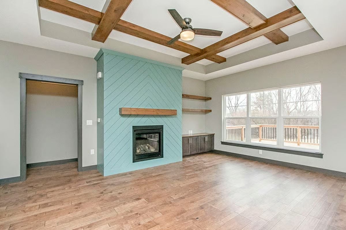 Coffered Beams, a Teal Accent Wall, and Zero Apologies for Either