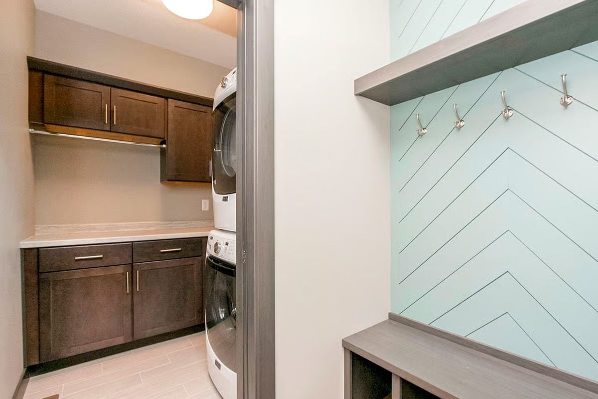 Stacked Washer-Dryer, Chevron Shiplap, and a Mudroom That Pulls Its Weight