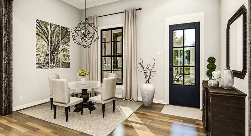 Geometric Chandelier, Dark Entry Door, and a Dining Nook That Actually Earns Its Square Footage