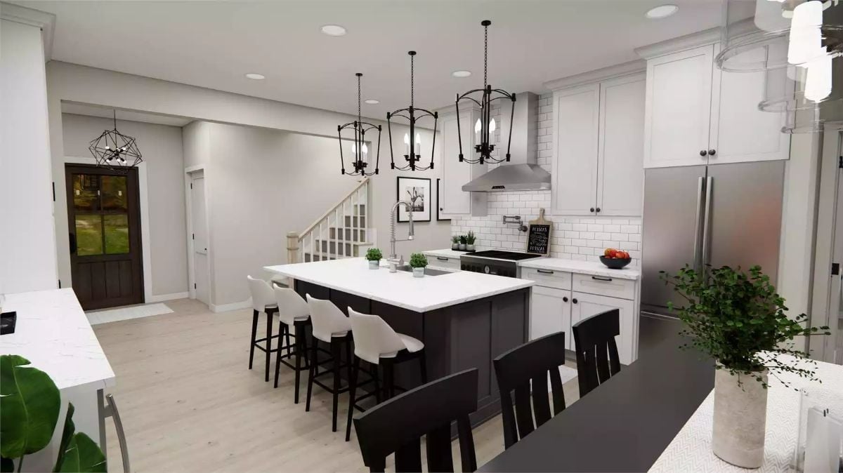 Black Island Base, White Everything Else: Kitchen Contrast That Actually Works