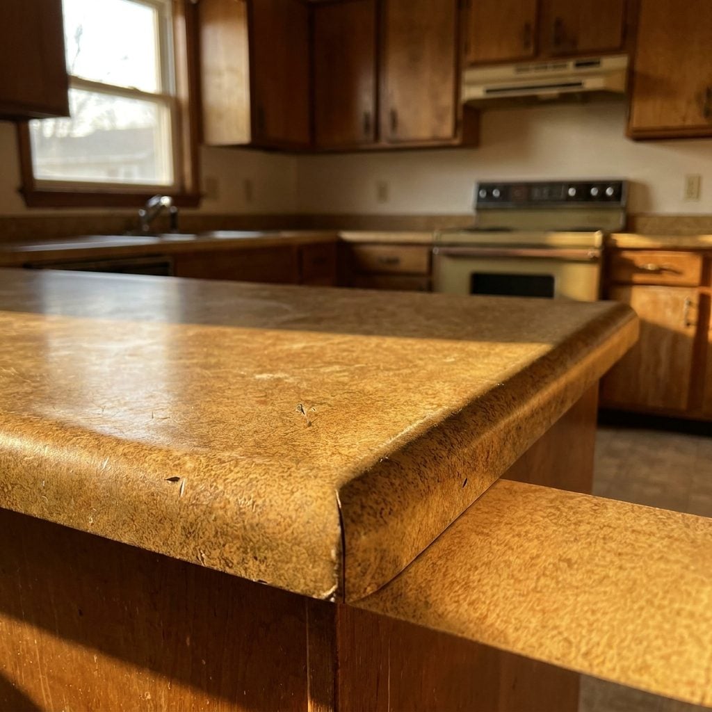 The Harvest-Gold Laminate Countertop With That Rolled Front Edge
