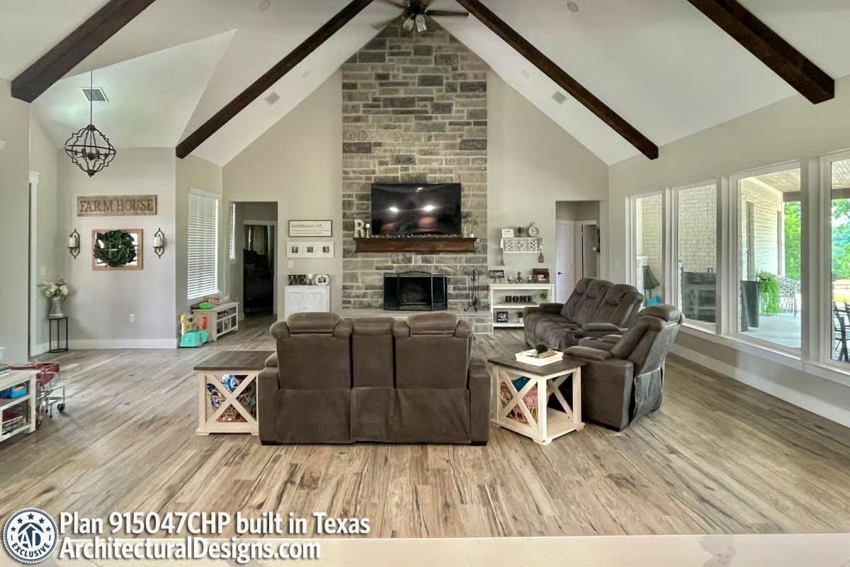 Vaulted Ceilings and a Stone Fireplace That Earns Every Inch of Vertical Space