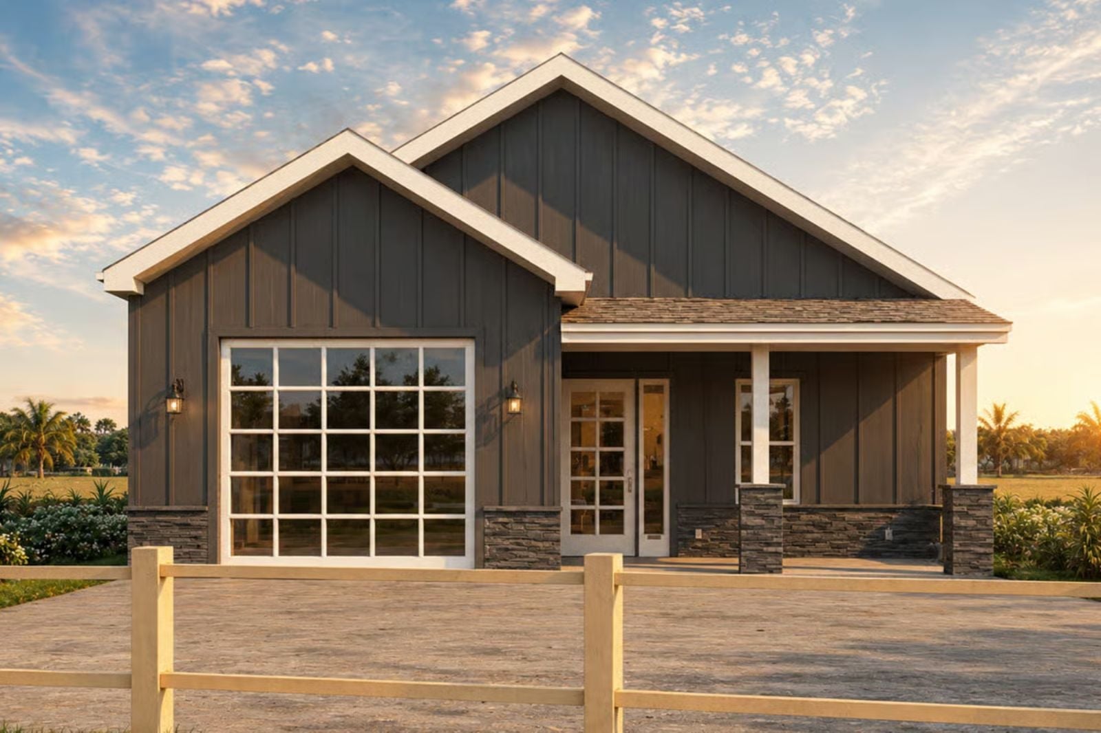 The Paneglass 3-Bedroom Modern Barndominium House Plan with Front Porch (1,609 Sq. Ft. Floor Plan)