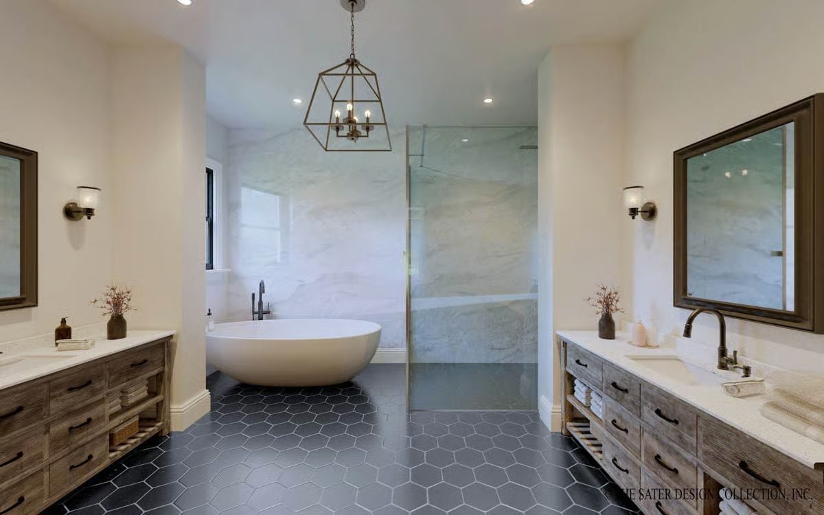 Hex Floor and Freestanding Tub Make This Master Bath Feel Earned