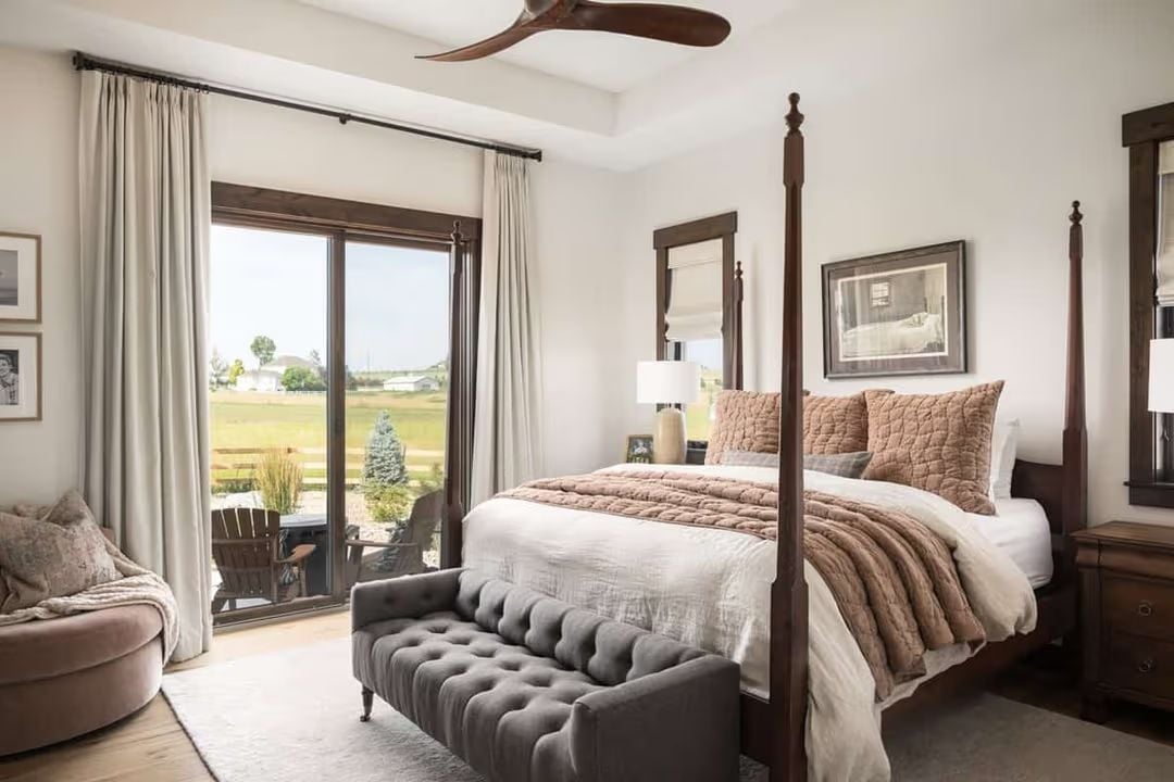 Four-Post Bed, Quilted Velvet, and a Sliding Door That Earns Its Place