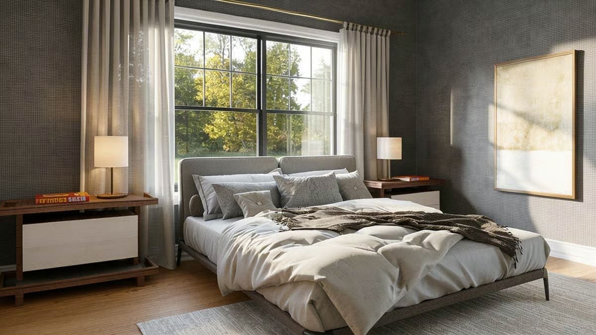 Gray Linen, Dark Walls, and a Throw That Does the Heavy Lifting