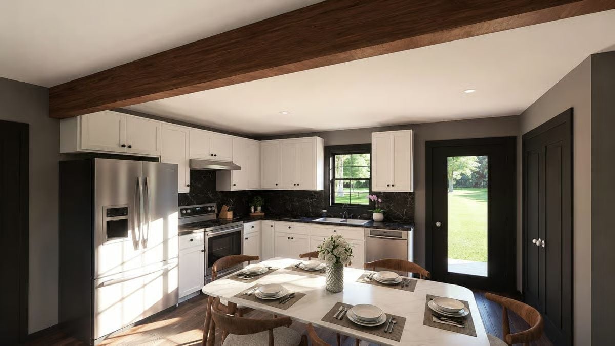 Black Marble Backsplash, Stainless Steel, and Chairs That Mean Business