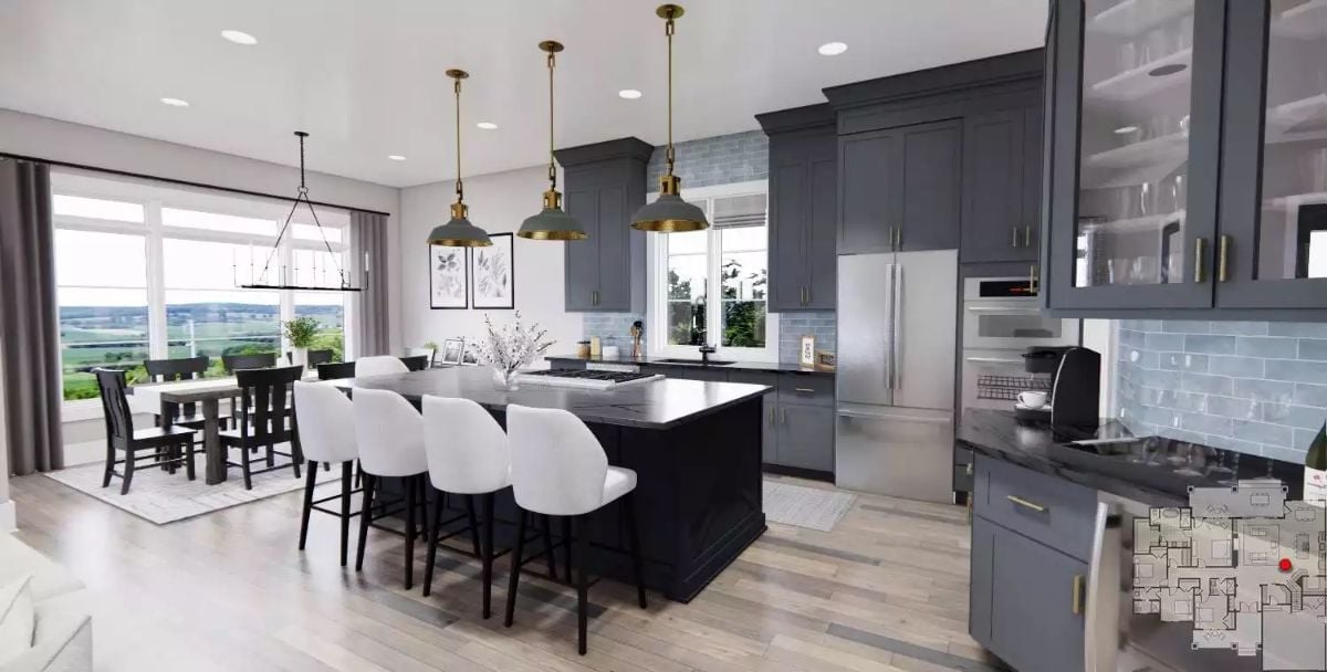 Gold Pendants and Dark Cabinets Make This Kitchen Worth Lingering In