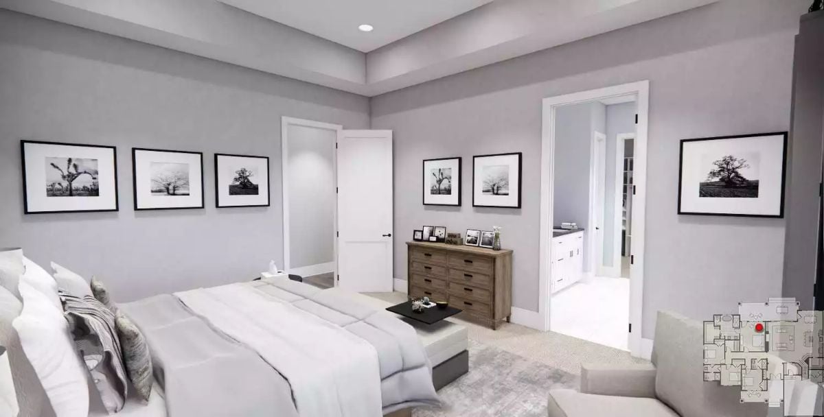 Soft Gray Walls and Five Black-and-White Prints Give This Primary a Gallery Calm