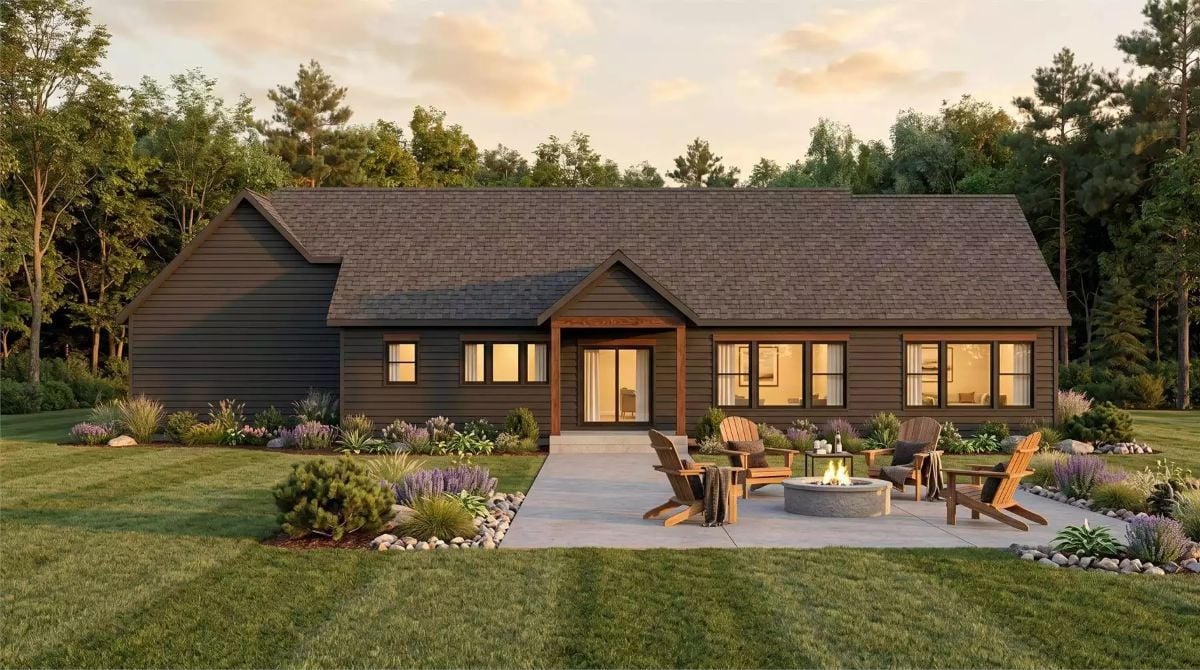 Dark Siding, Warm Wood Trim, and a Fire Pit That Actually Gets Used