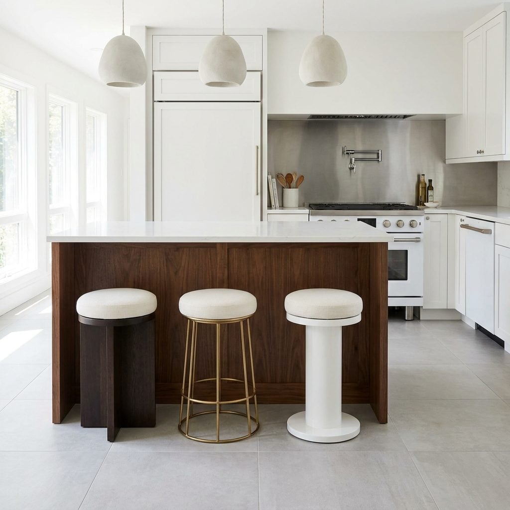 How Material and Color of the Stool Base Visually Alter Perceived Spacing at the Island