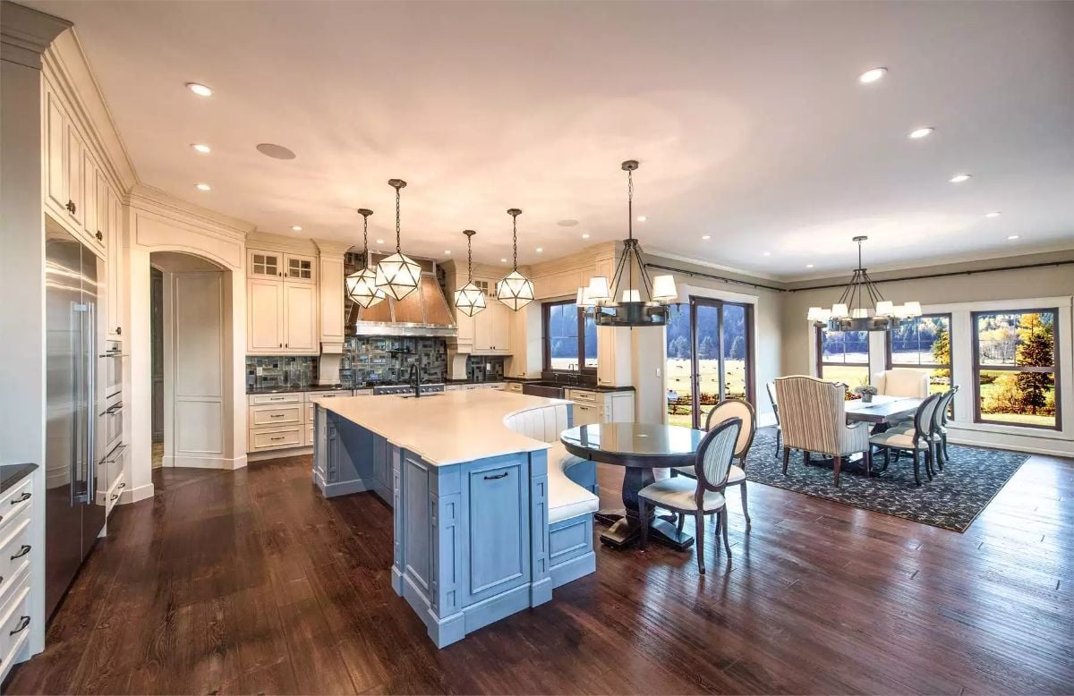 Blue Island with Built-In Banquette Proves the Kitchen Can Do More Work
