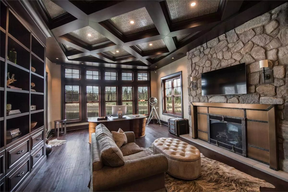 Coffered Ceiling with Inset Damask Panels Earns Every Inch of Vertical Space