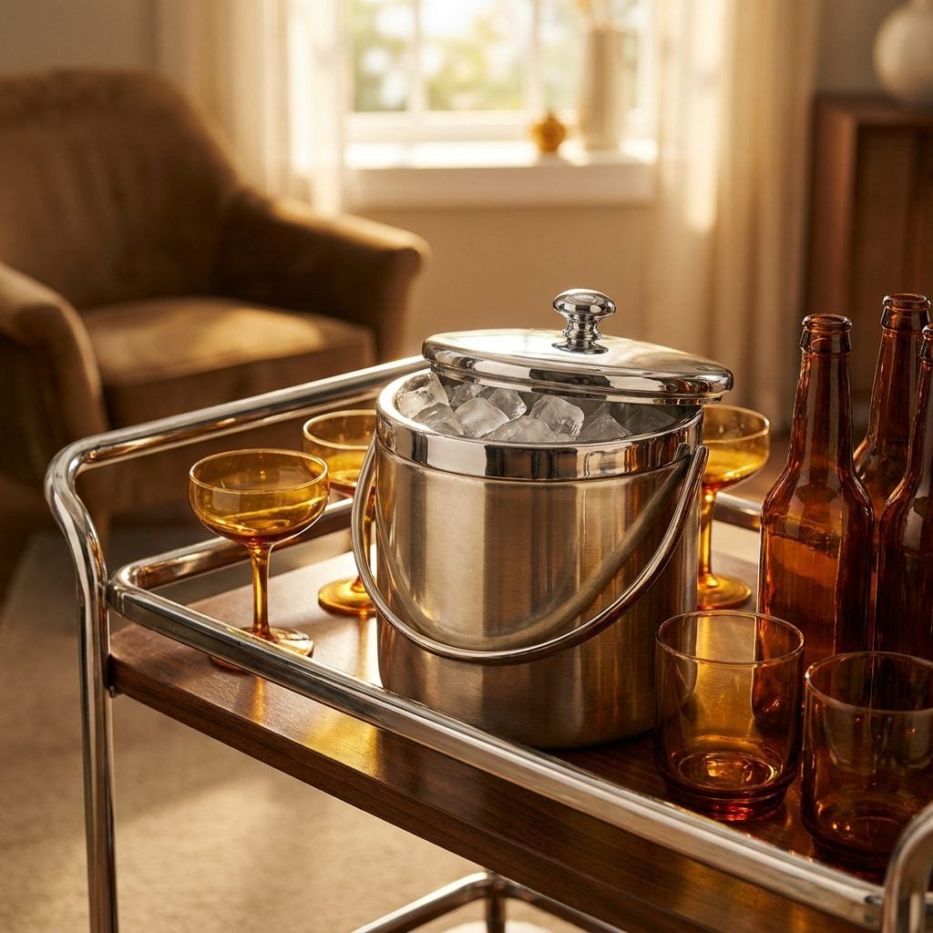 The Ice Bucket Filled and Ready on the Bar Cart