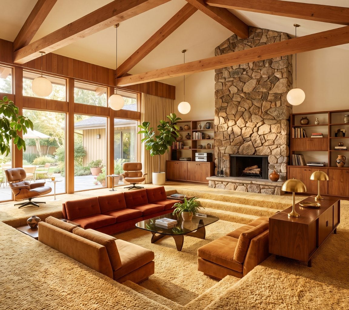 An Iconic Shag-Carpet 1970s Sunken Living Room, Dragged Into 2026 — 27 Before & Afters — Before