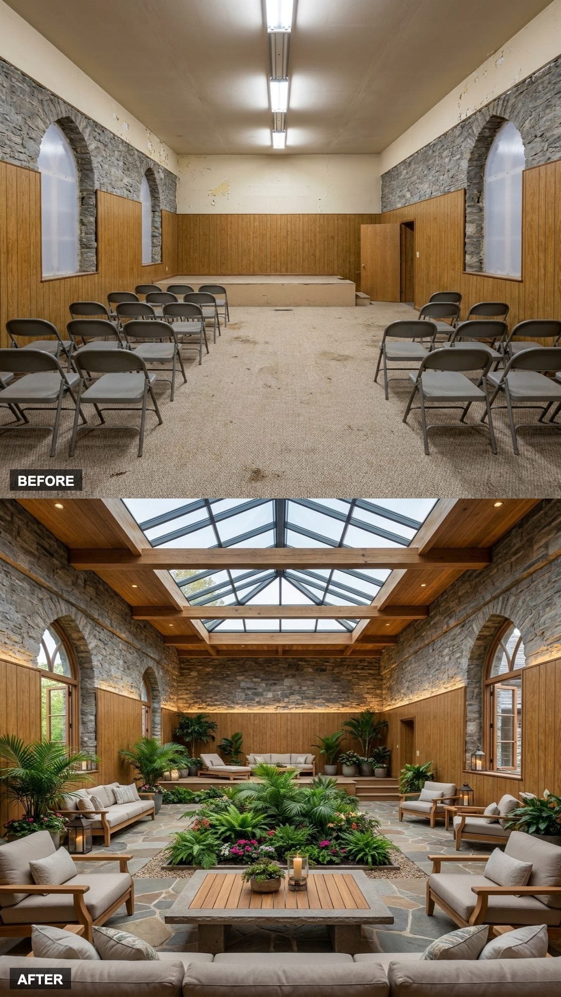 An Indoor Courtyard Garden Under a Glazed Roof Where the Sanctuary Once Stood